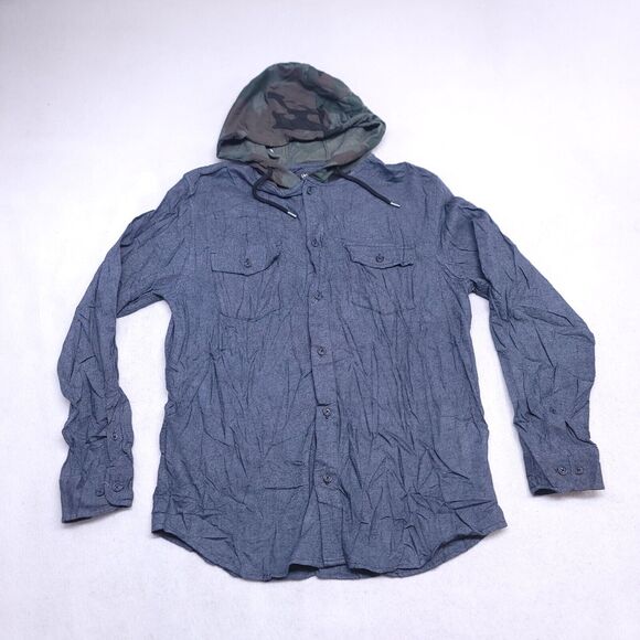 Urban Pipeline Casual Button Up Long Hoodie Mens Size Large L Gray Green - Picture 2 of 10